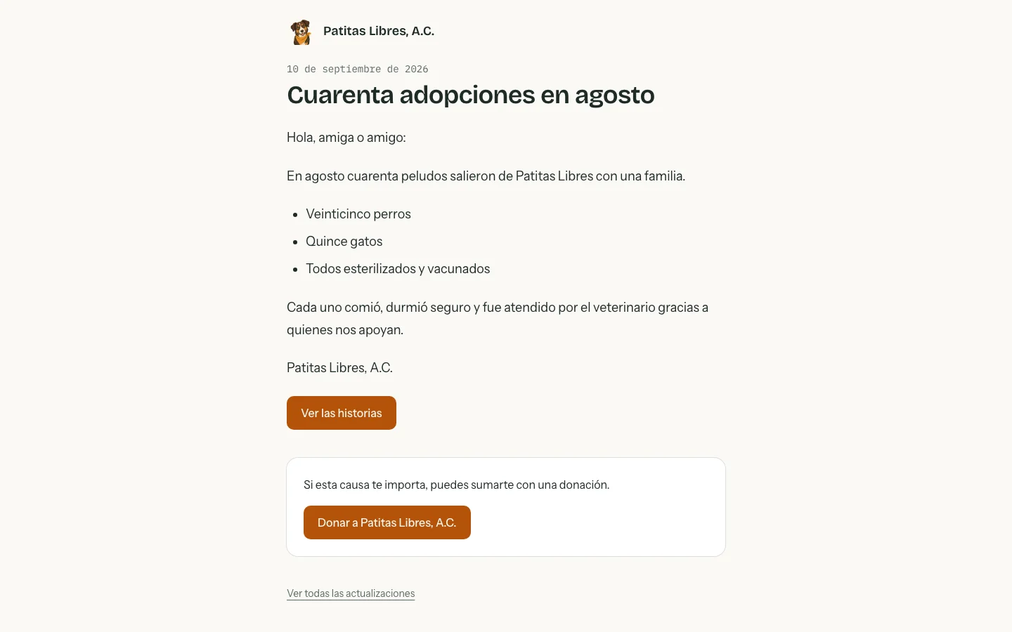 Actualización publicada en la página de la causa
